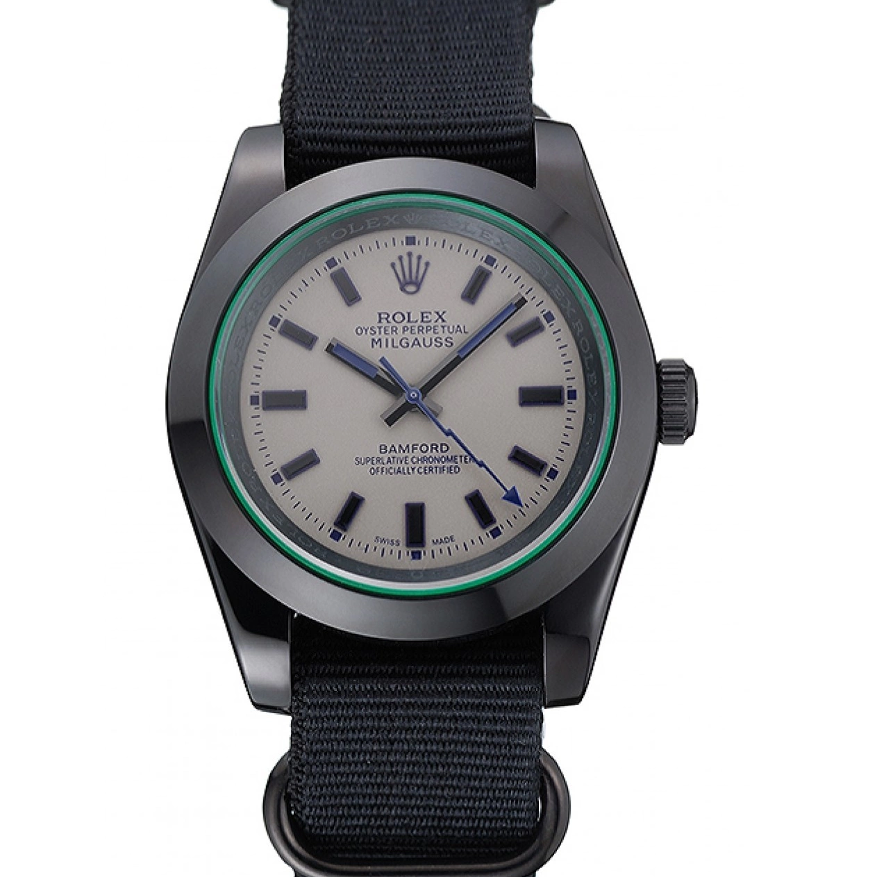 Aaa replica watch 622000 Nylon Black Rolex Strap Milgauss Bamford 0712